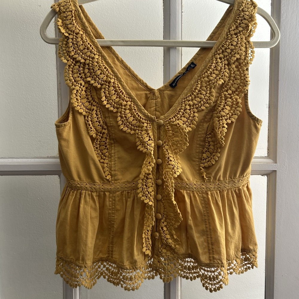 Y2K Lace Babydoll Peplum Tank Abercrombie & Fitch Gold Yellow Mustard Shirt S